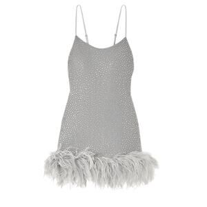Leslie Amon Embellished Silver Laurie Mini Dress Size M